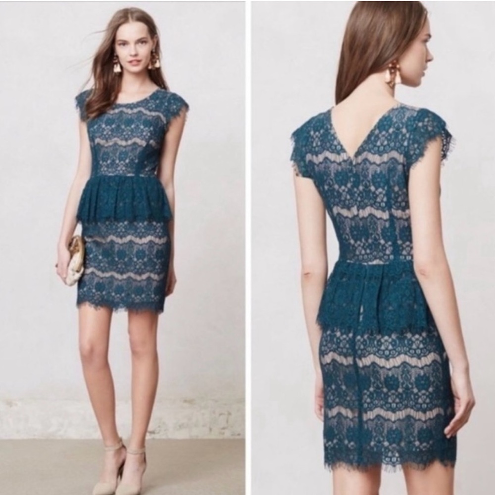 Anthropologist Maeve Elsa peplum lace dress size S